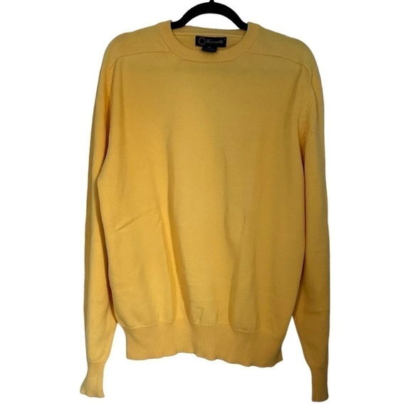 Faconnable Crew Neck 100% Cotton Pull Over Knit Yellow Sweater Logo Size XL - Picture 1 of 10